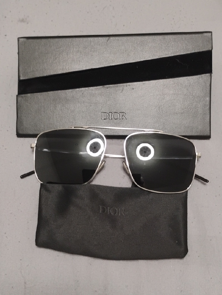 Dior Silver Frame Black Lens Pilot Sunglasses